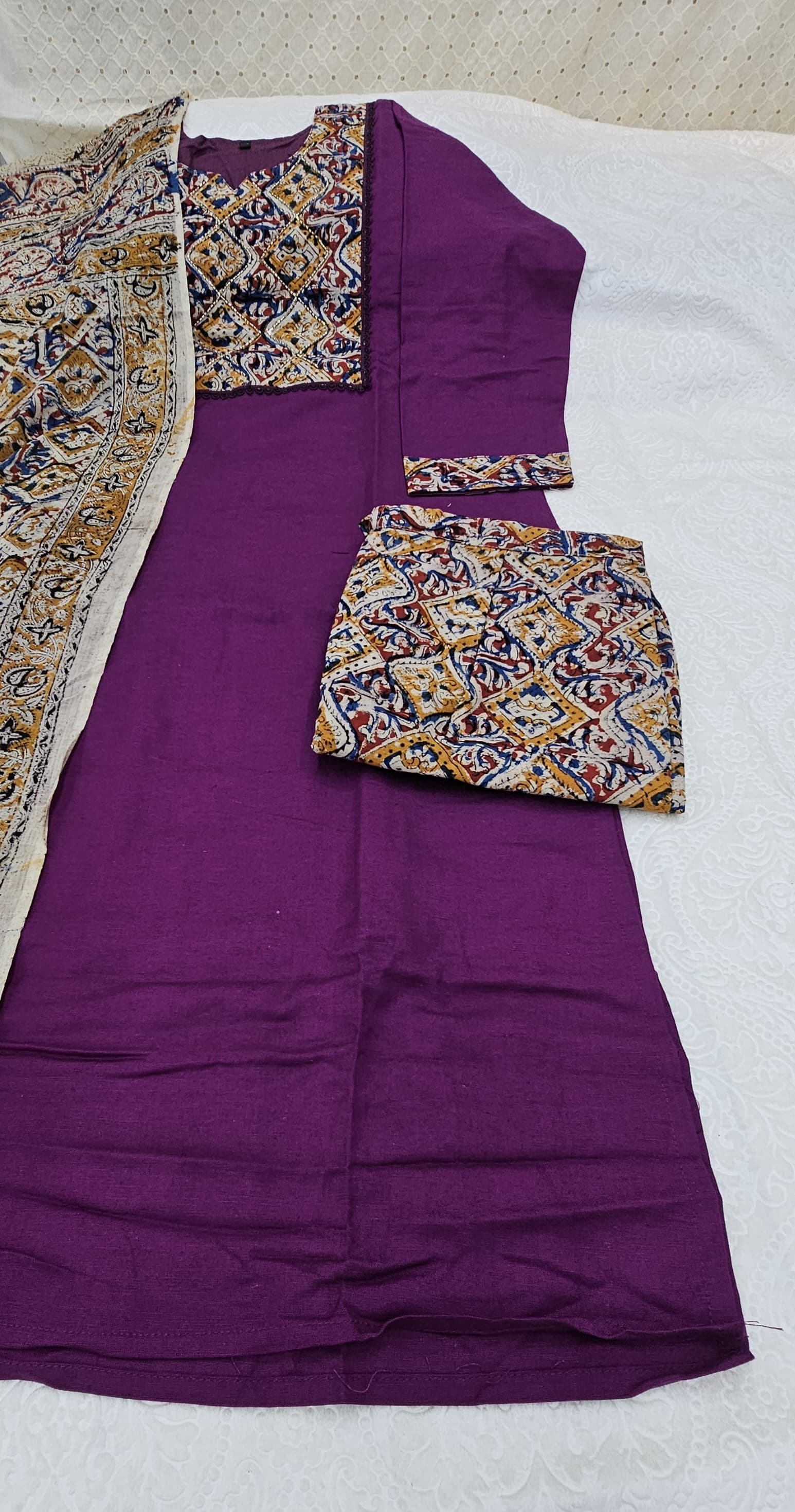 Cotton Kurta Set with Kalamkari Dupatta