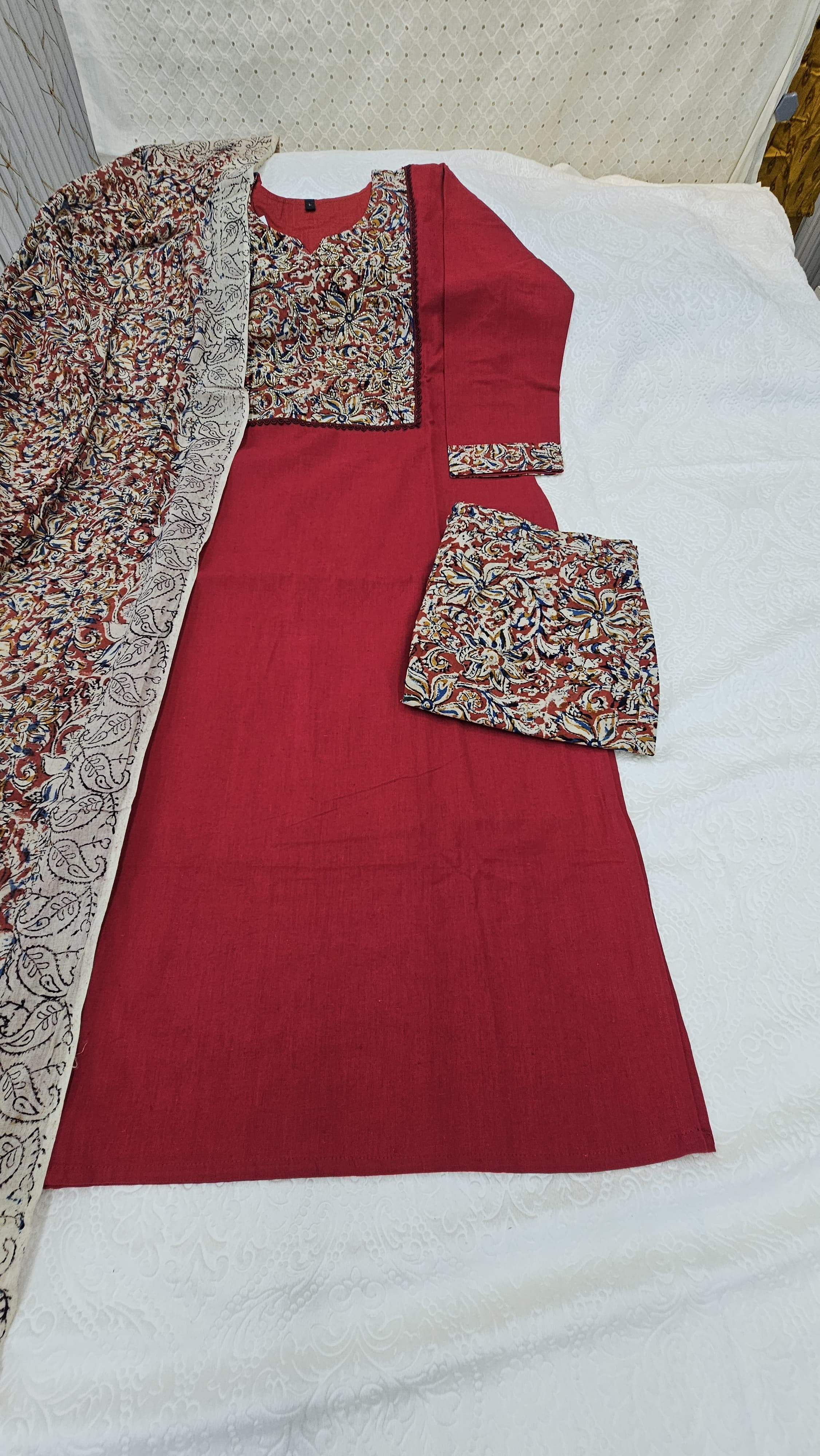 Cotton Kurta Set with Kalamkari Dupatta