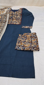 Cotton Kurta Set with Kalamkari Dupatta