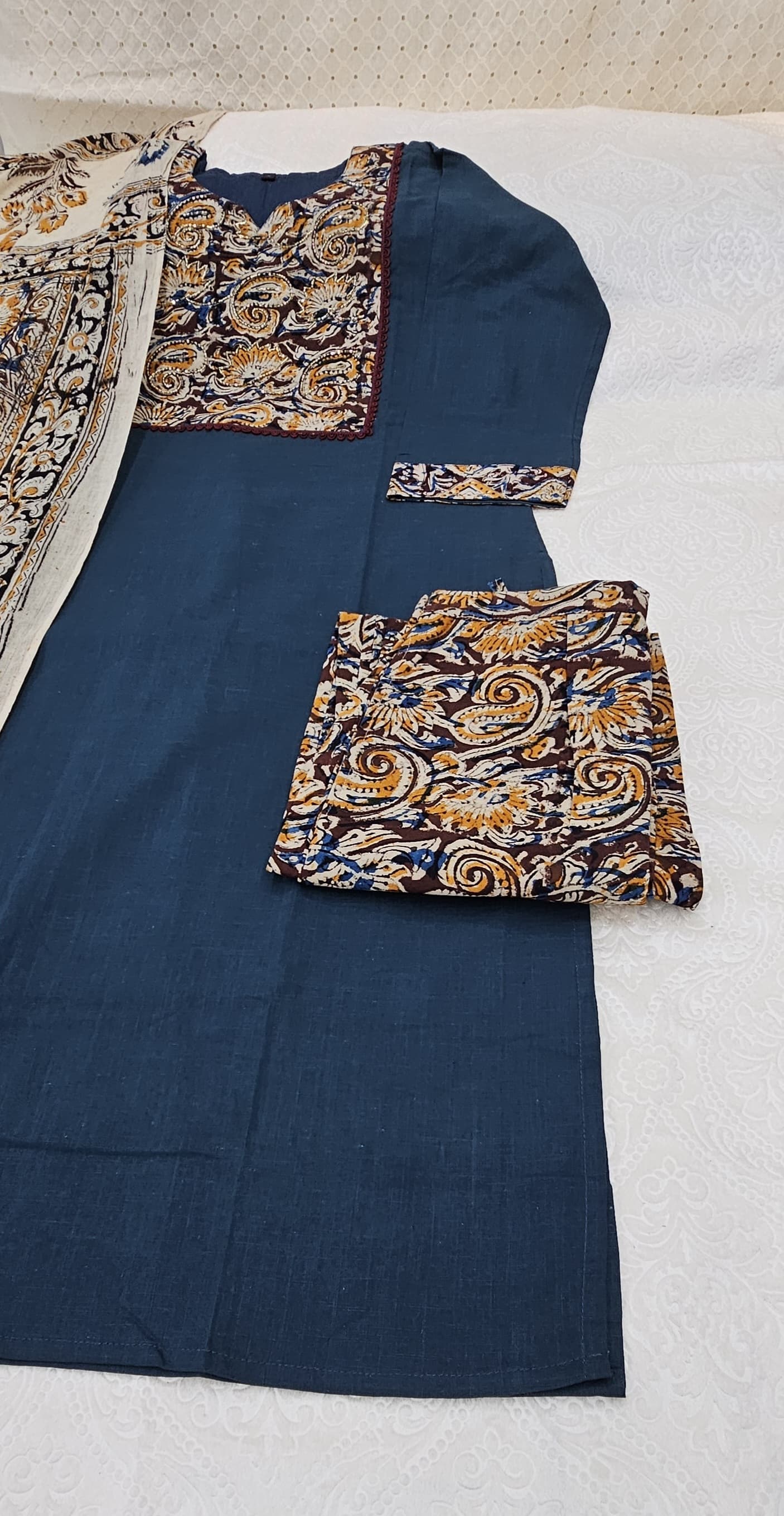 Cotton Kurta Set with Kalamkari Dupatta