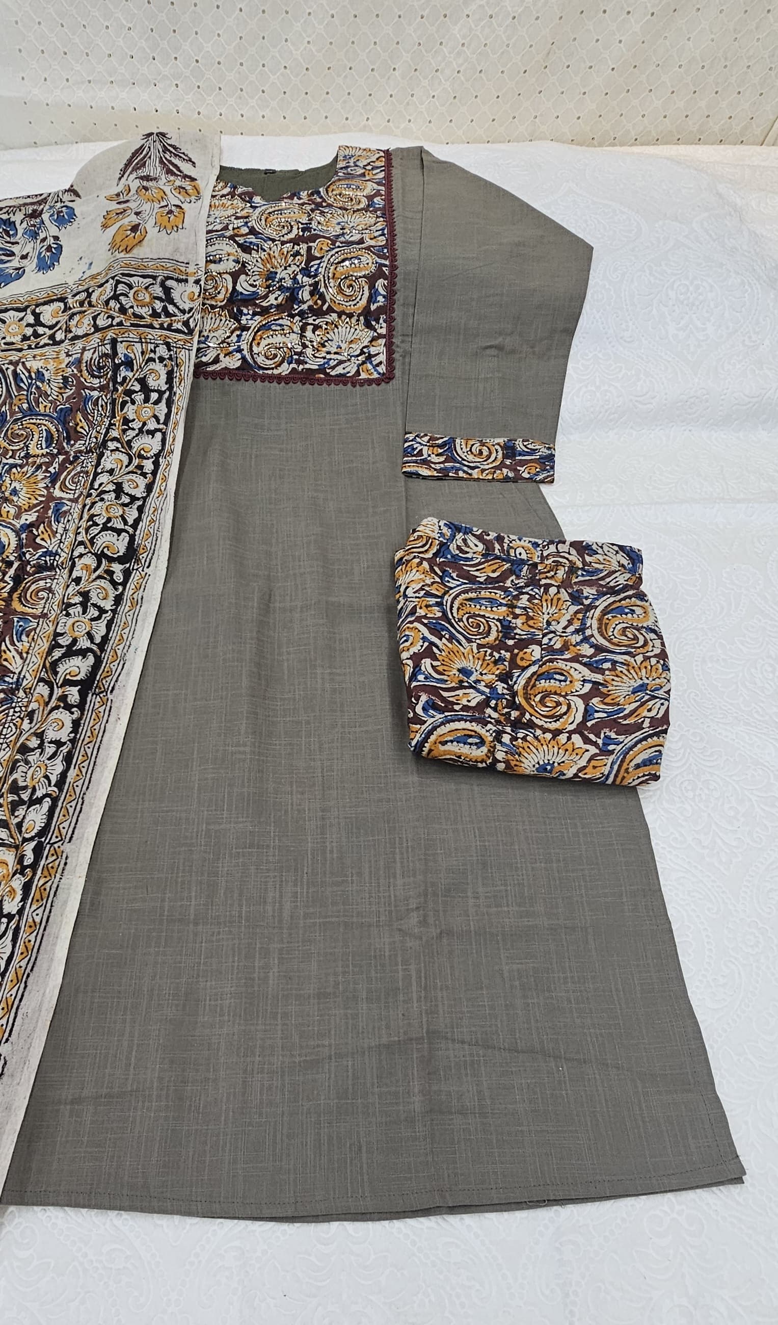 Cotton Kurta Set with Kalamkari Dupatta