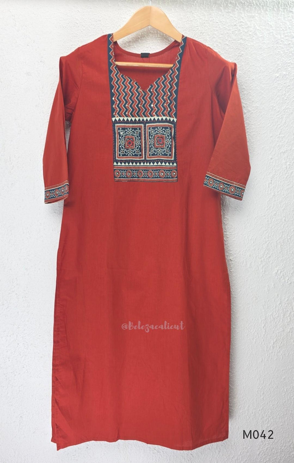 Brick Red Jaipur Cotton Printed Yoke Churidar Set
