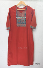 Brick Red Jaipur Cotton Printed Yoke Churidar Set