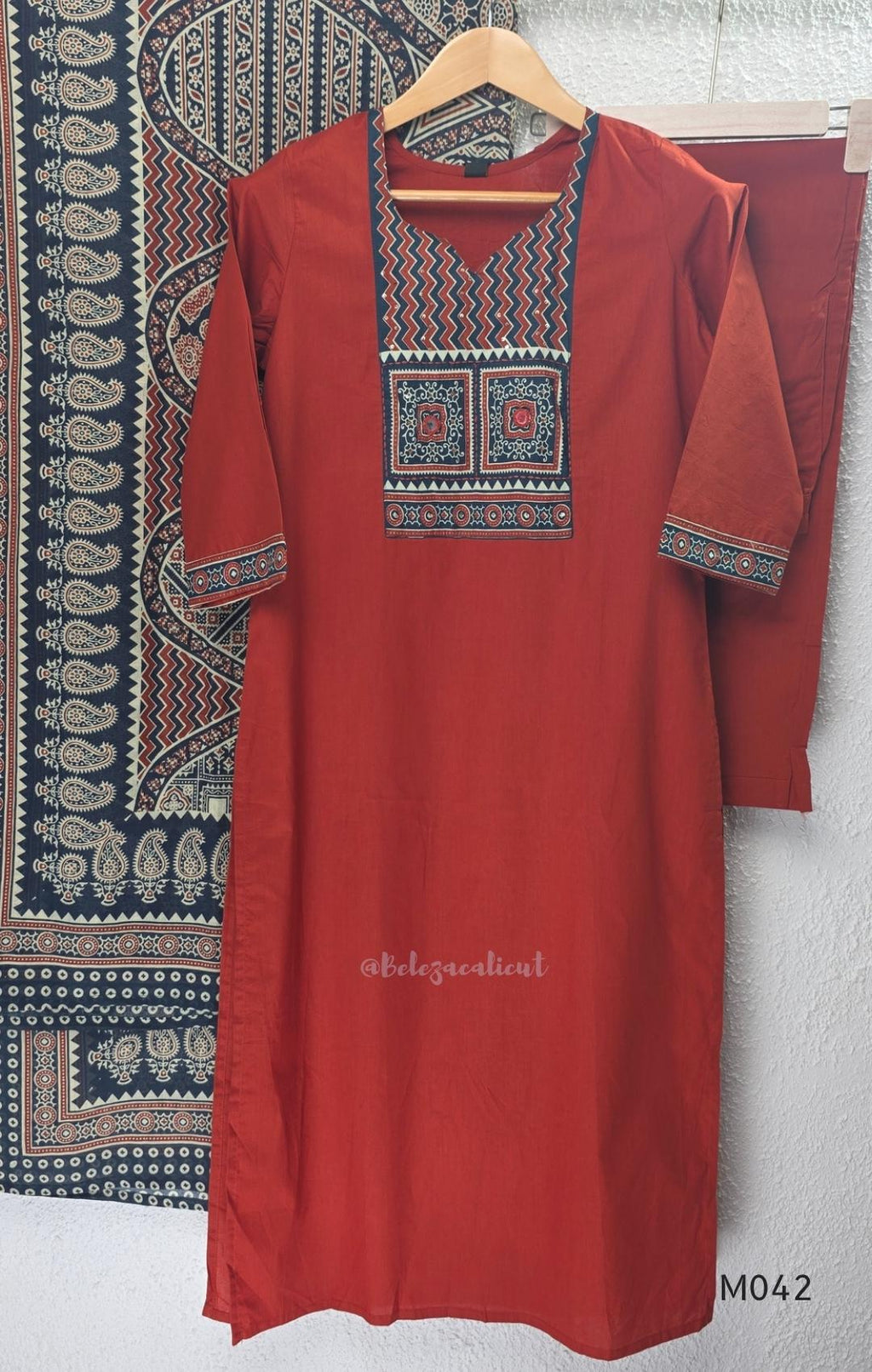 Brick Red Jaipur Cotton Printed Yoke Churidar Set