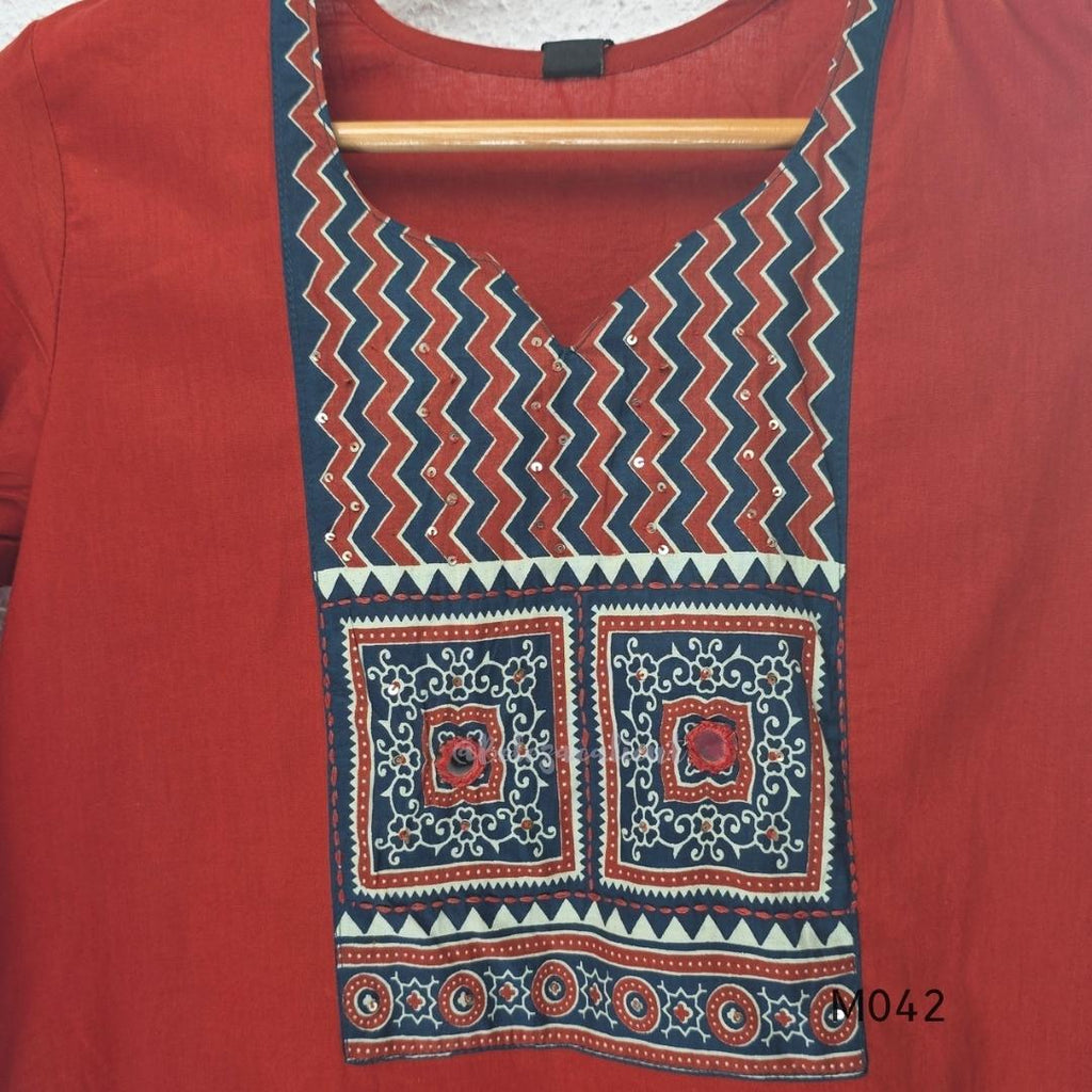 Brick Red Jaipur Cotton Printed Yoke Churidar Set