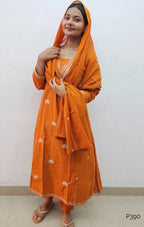 Rust Orange Cotton Embroidered Stitched Suit Set with Dupatta