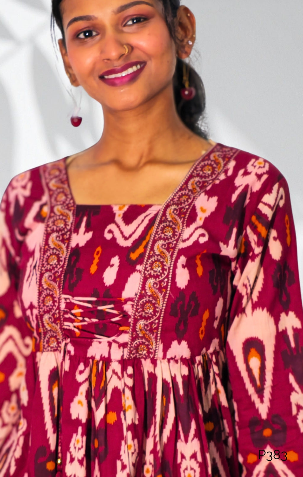 Deep Maroon Ikat Printed Cotton Peplum Top2