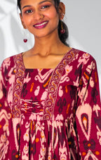 Deep Maroon Ikat Printed Cotton Peplum Top2