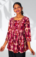 Deep Maroon Ikat Printed Cotton Peplum Top3