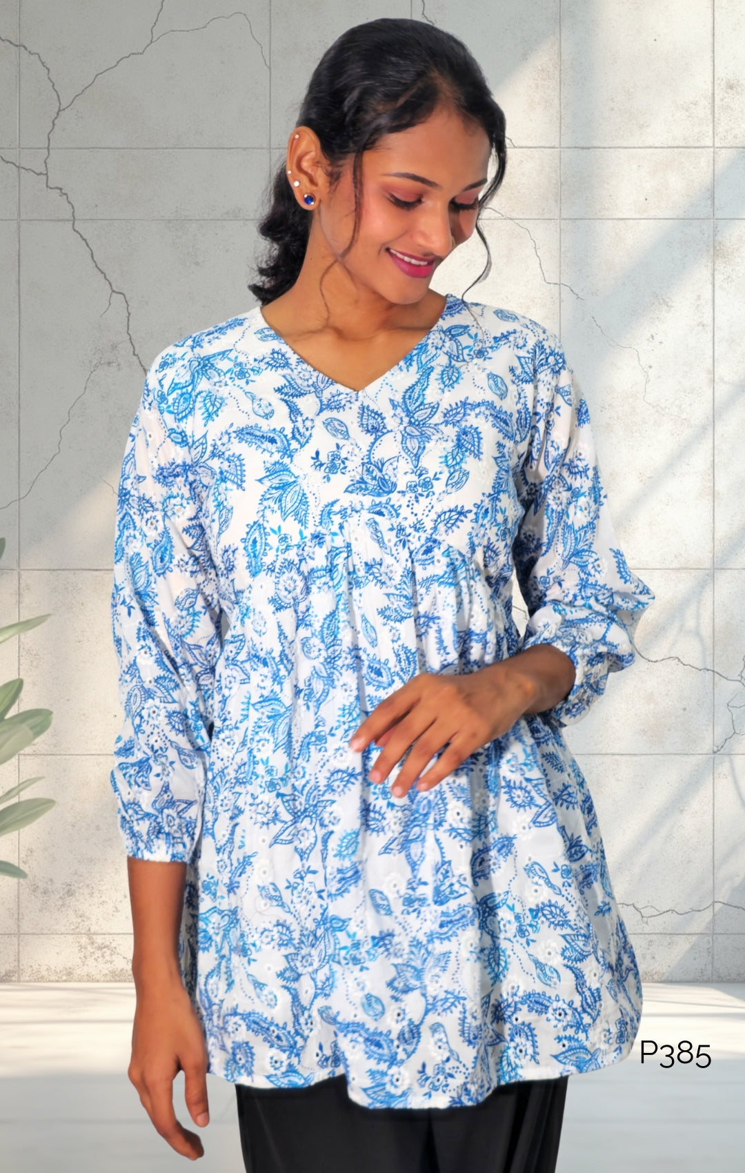 White Cotton Hakoba-Style Printed A-Line Kurti Top3