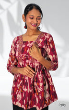 Deep Maroon Ikat Printed Cotton Peplum Top4