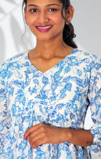 White Cotton Hakoba-Style Printed A-Line Kurti Top4