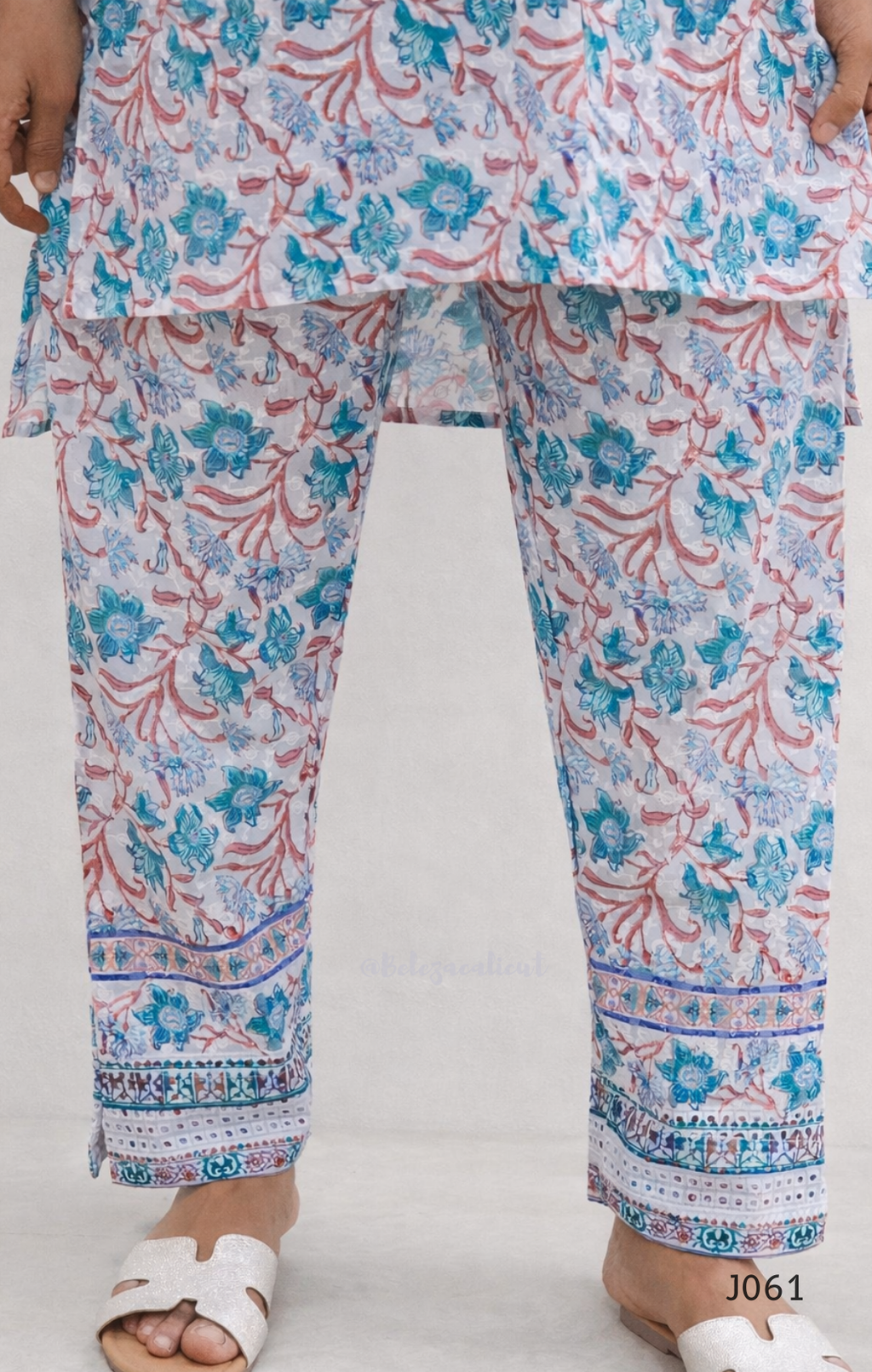 Floral patterned pants with a light background