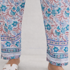 Colorful floral-patterned pants on a white background