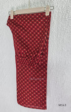 Brick red cotton top-and-bottom coord set with dotted print and black mirror-detail front panel.