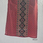 Brick red cotton top-and-bottom coord set with dotted print and black mirror-detail front panel.