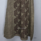 Brown and beige cotton churidar set with geometric block print kurti, matching bottom and printed dupatta at Beleza Calicut.