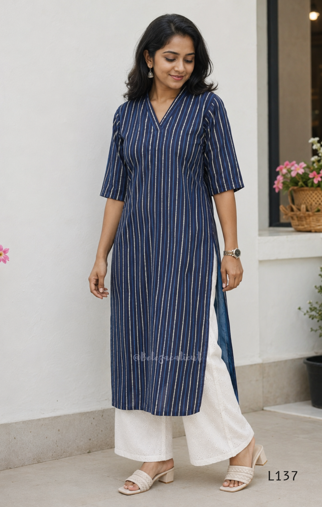 Cotton women’s ethnic top in stripe and floral print patterns with V-neck, straight fit, and everyday kurti-style design.