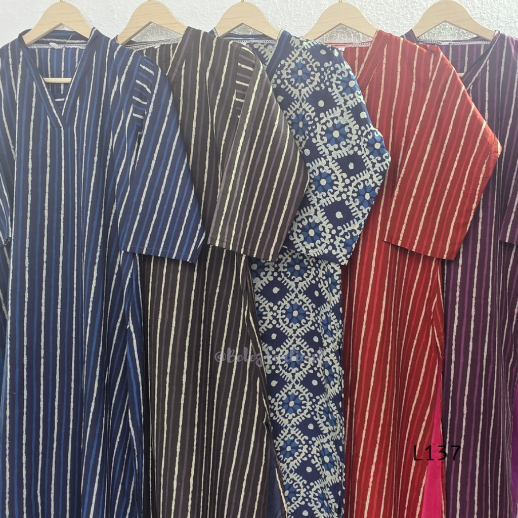 Cotton women’s ethnic top in stripe and floral print patterns with V-neck, straight fit, and everyday kurti-style design.