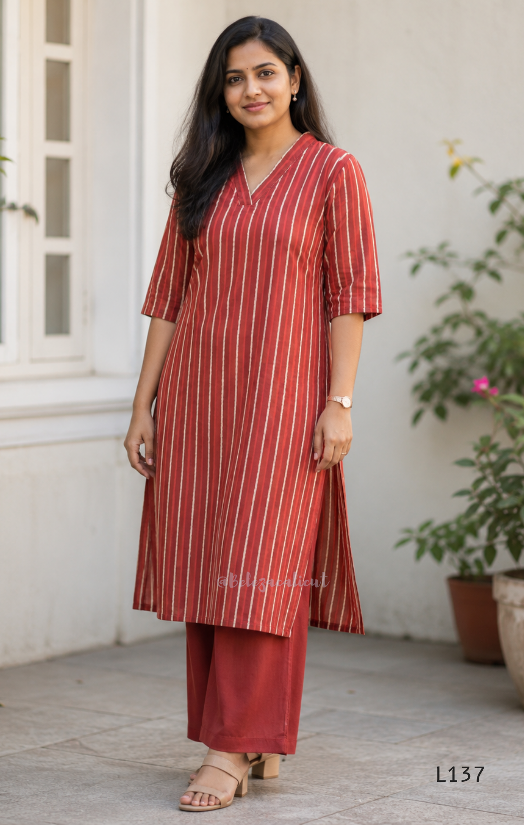 Cotton women’s ethnic top in stripe and floral print patterns with V-neck, straight fit, and everyday kurti-style design.