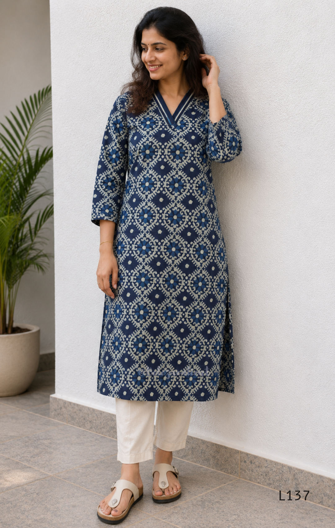 Cotton women’s ethnic top in stripe and floral print patterns with V-neck, straight fit, and everyday kurti-style design.
