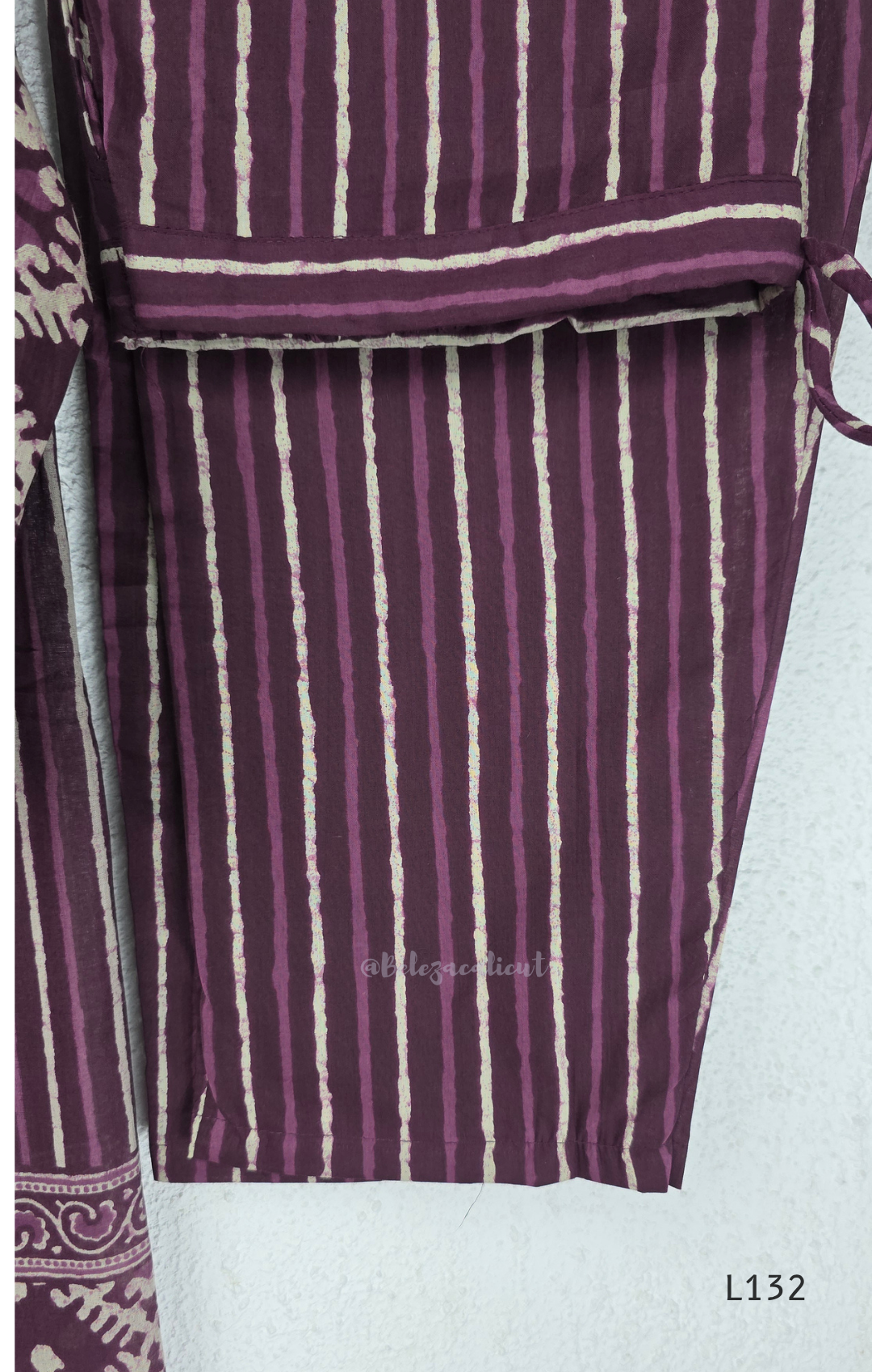 Deep Plum Cotton Churidar Set with Geometric Print