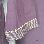 Deep plum cotton churidar suit set with matching bottom and dupatta, mirror detail V-neckline, gold line work on yoke, and elegant festive casual styling.