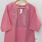 Dusty rose cotton lined 3-piece ethnic set with V-neck pintuck yoke, matching pant and textured tassel dupatta.