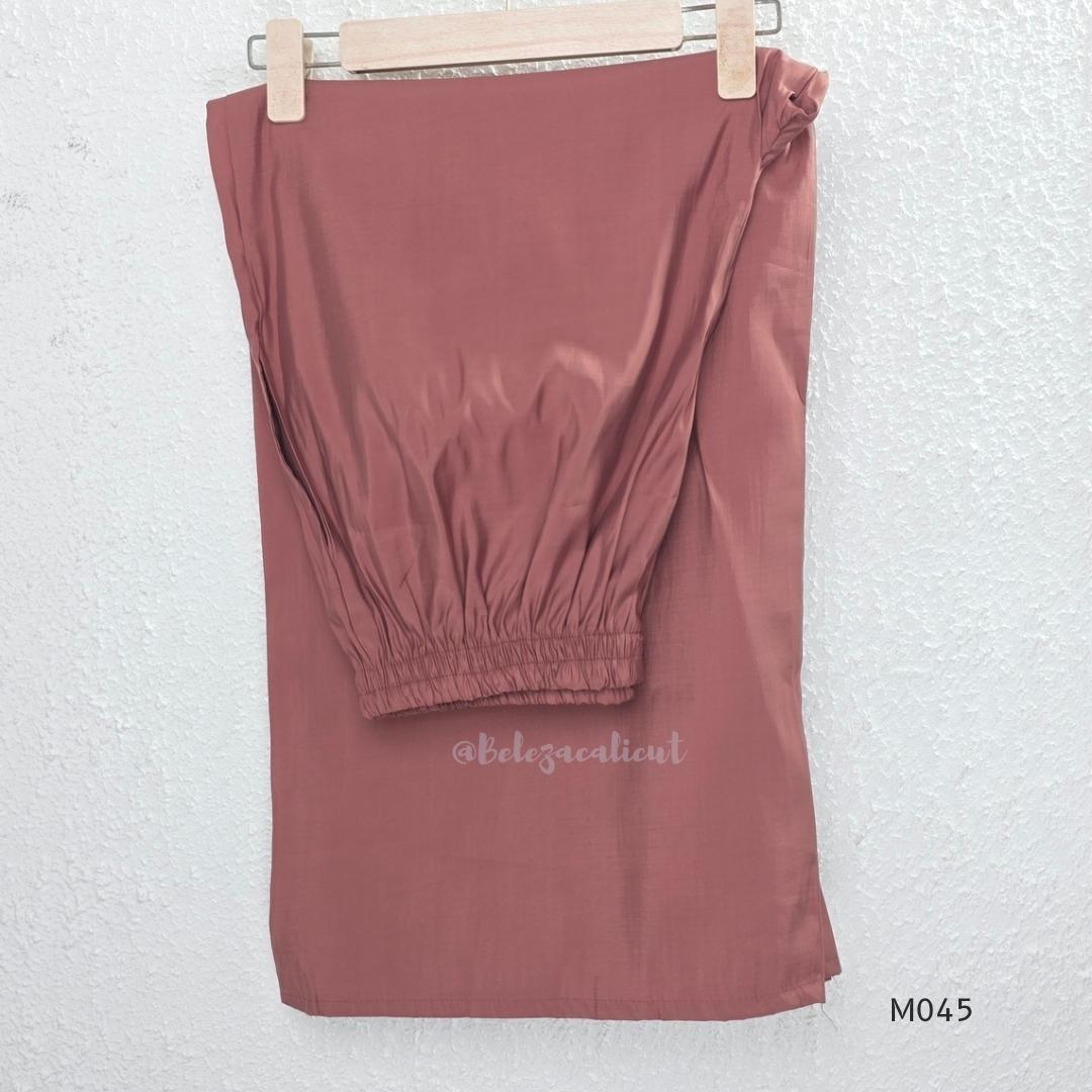Dusty rose mul chanderi 3-piece churidar set with beige floral embroidery, scallop dupatta border, relaxed fit.