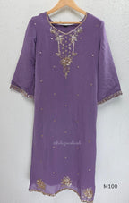 Pink, lavender, teal and mustard crushed silk churidar sets with gold-toned embroidery, matching bottoms and dupattas.