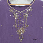 Pink, lavender, teal and mustard crushed silk churidar sets with gold-toned embroidery, matching bottoms and dupattas.