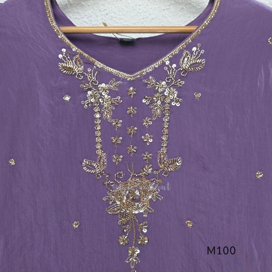 Pink, lavender, teal and mustard crushed silk churidar sets with gold-toned embroidery, matching bottoms and dupattas.