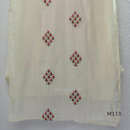 Ivory mul chanderi 2-piece co-ord set with pink-red floral embroidery, V-neck top and matching straight pant.