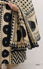 Beige & Black Cotton Printed Straight Kurta Set with Dupatta