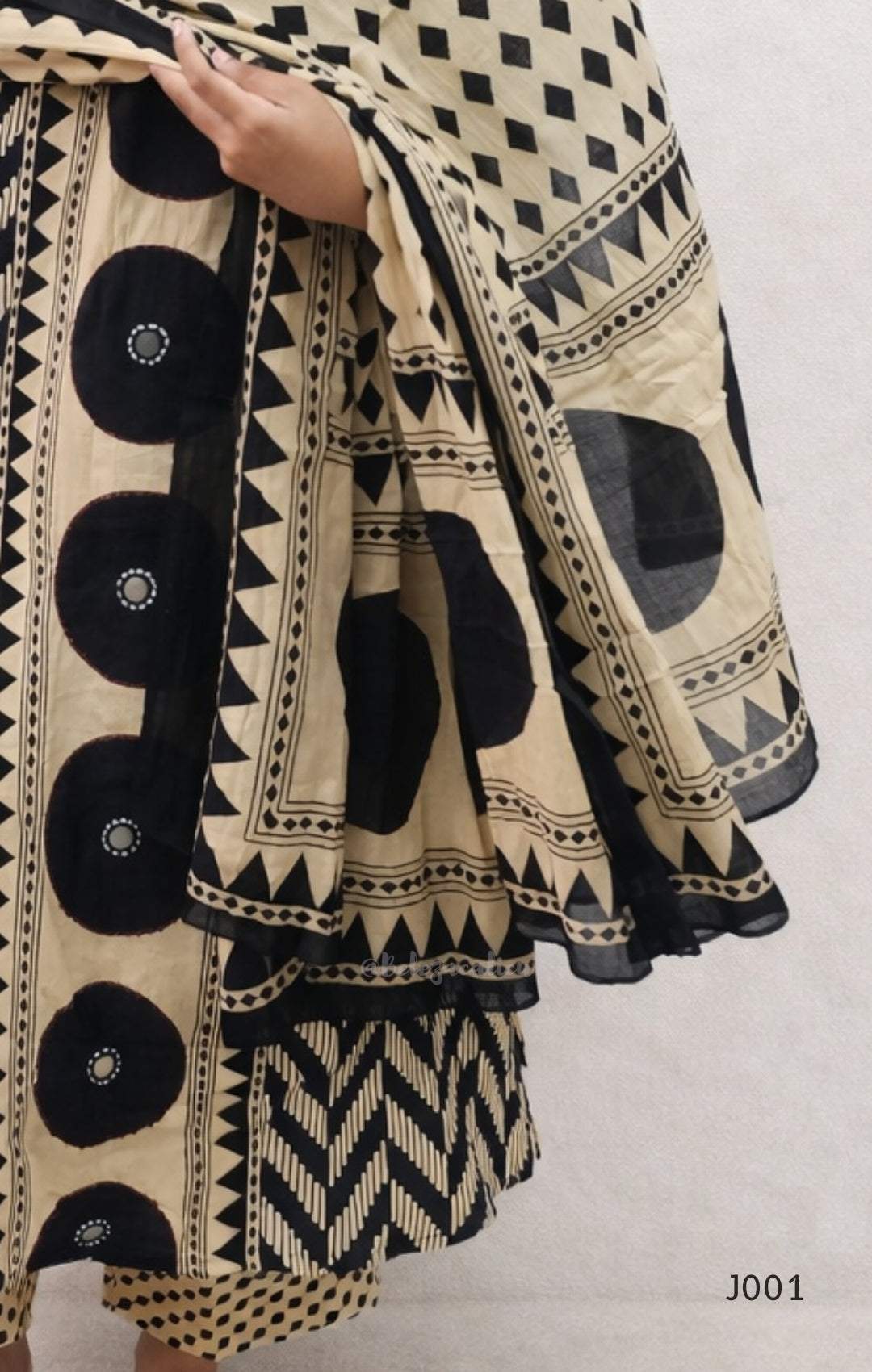 Beige & Black Cotton Printed Straight Kurta Set with Dupatta