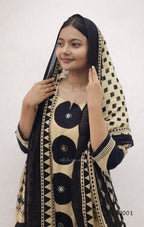 Beige & Black Cotton Printed Straight Kurta Set with Dupatta