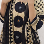 Beige & Black Cotton Printed Straight Kurta Set with Dupatta