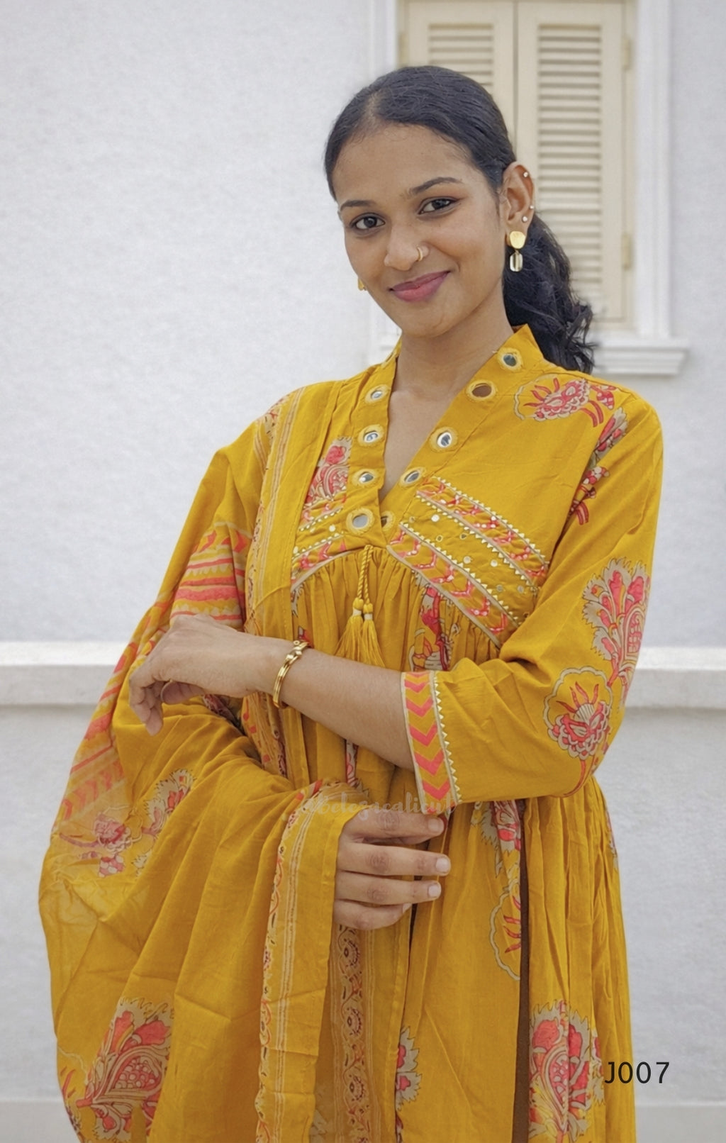 Mustard Yellow Pure Cotton Printed Kurta Set with Dupatta