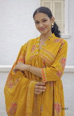 Mustard Yellow Pure Cotton Printed Kurta Set with Dupatta