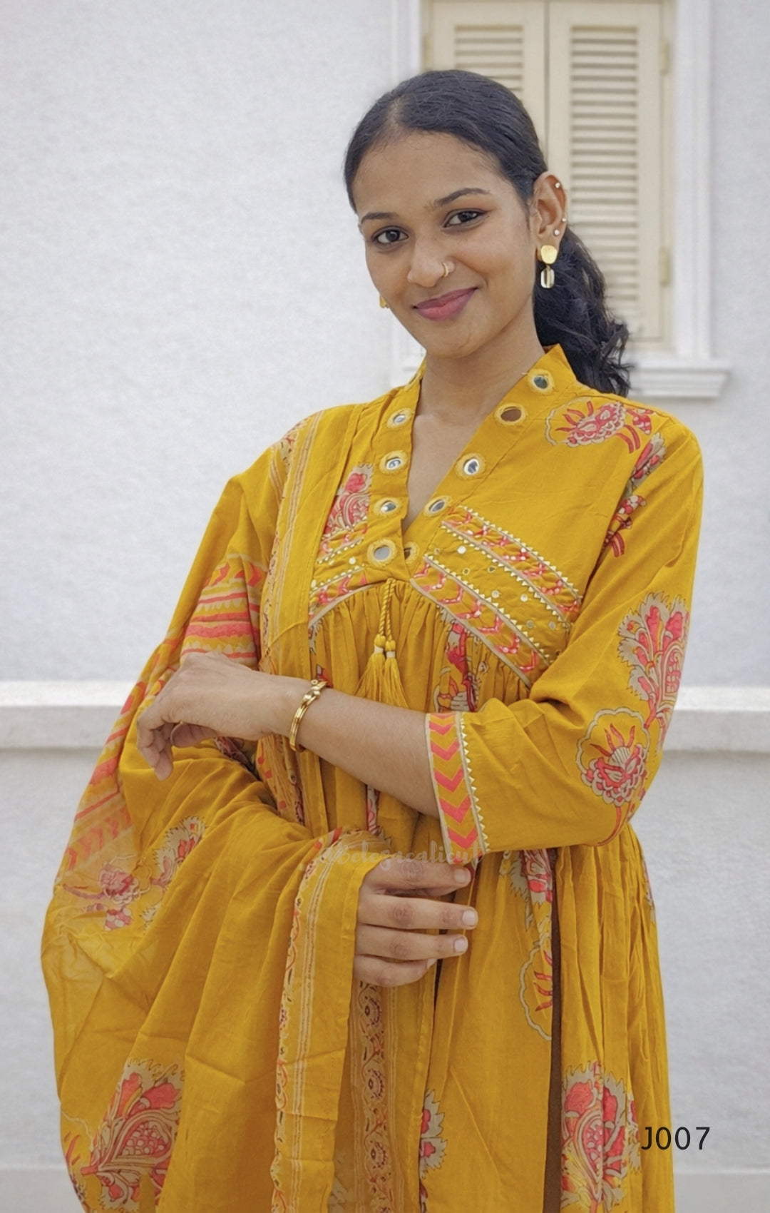 Mustard Yellow Pure Cotton Printed Kurta Set with Dupatta