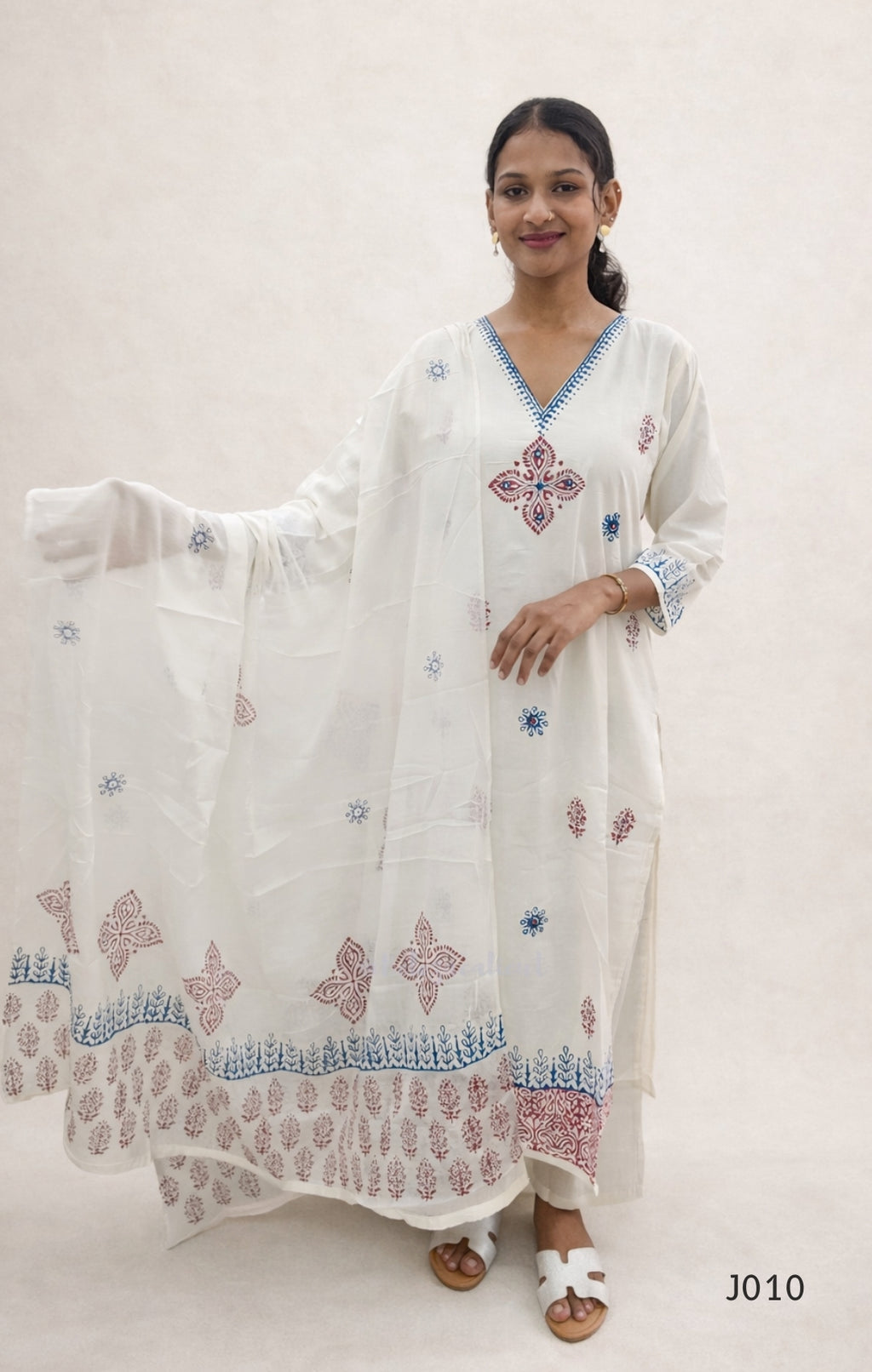 IvoryCottonBlockPrintedStraightKurtaSet