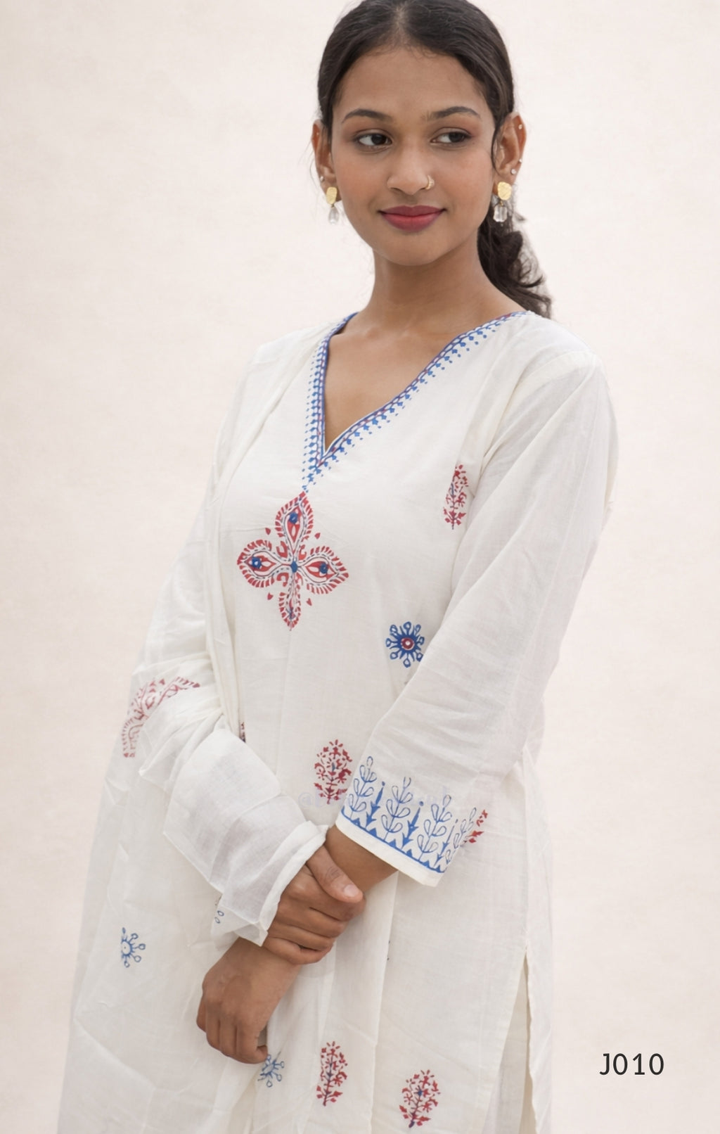 IvoryCottonBlockPrintedStraightKurtaSet