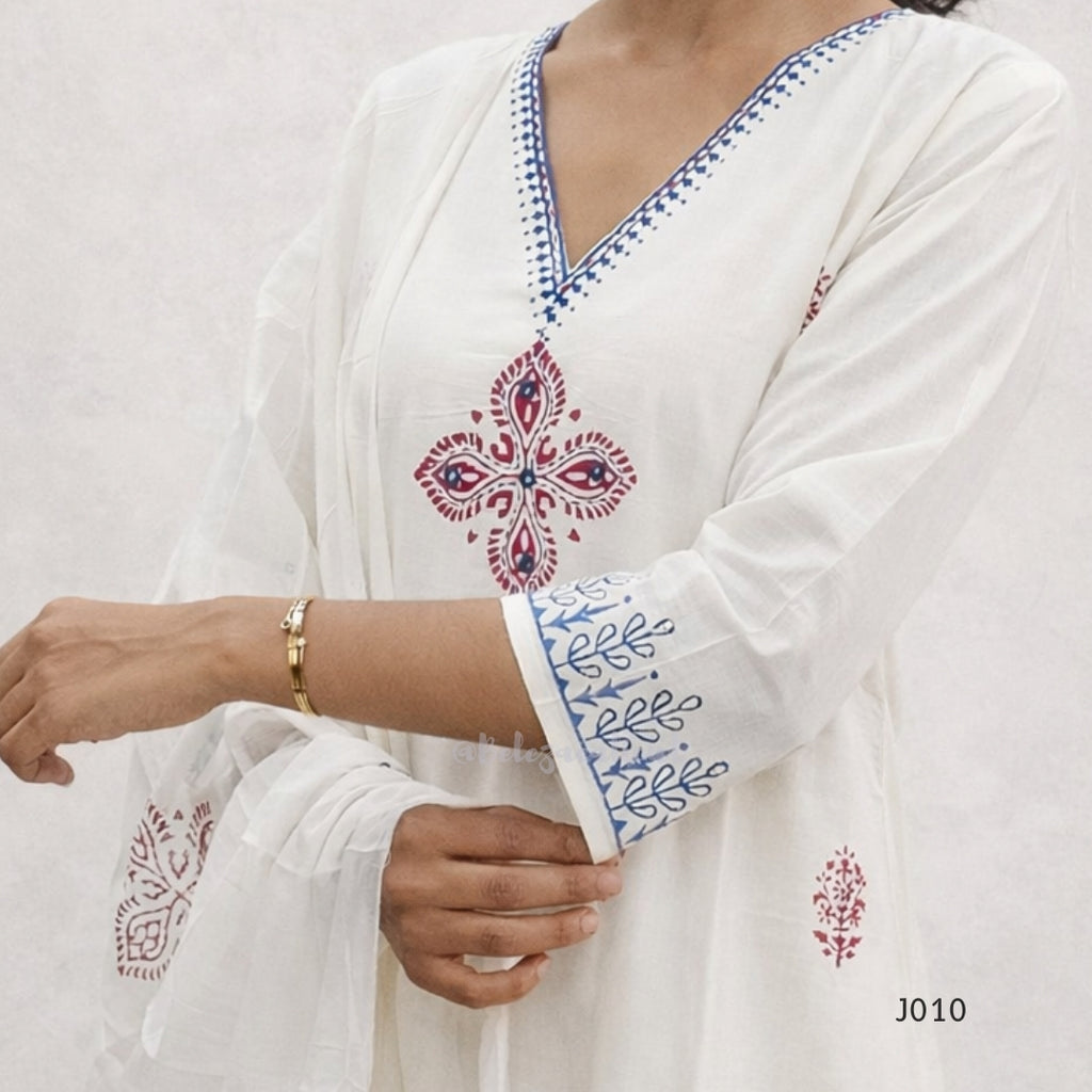 IvoryCottonBlockPrintedStraightKurtaSet