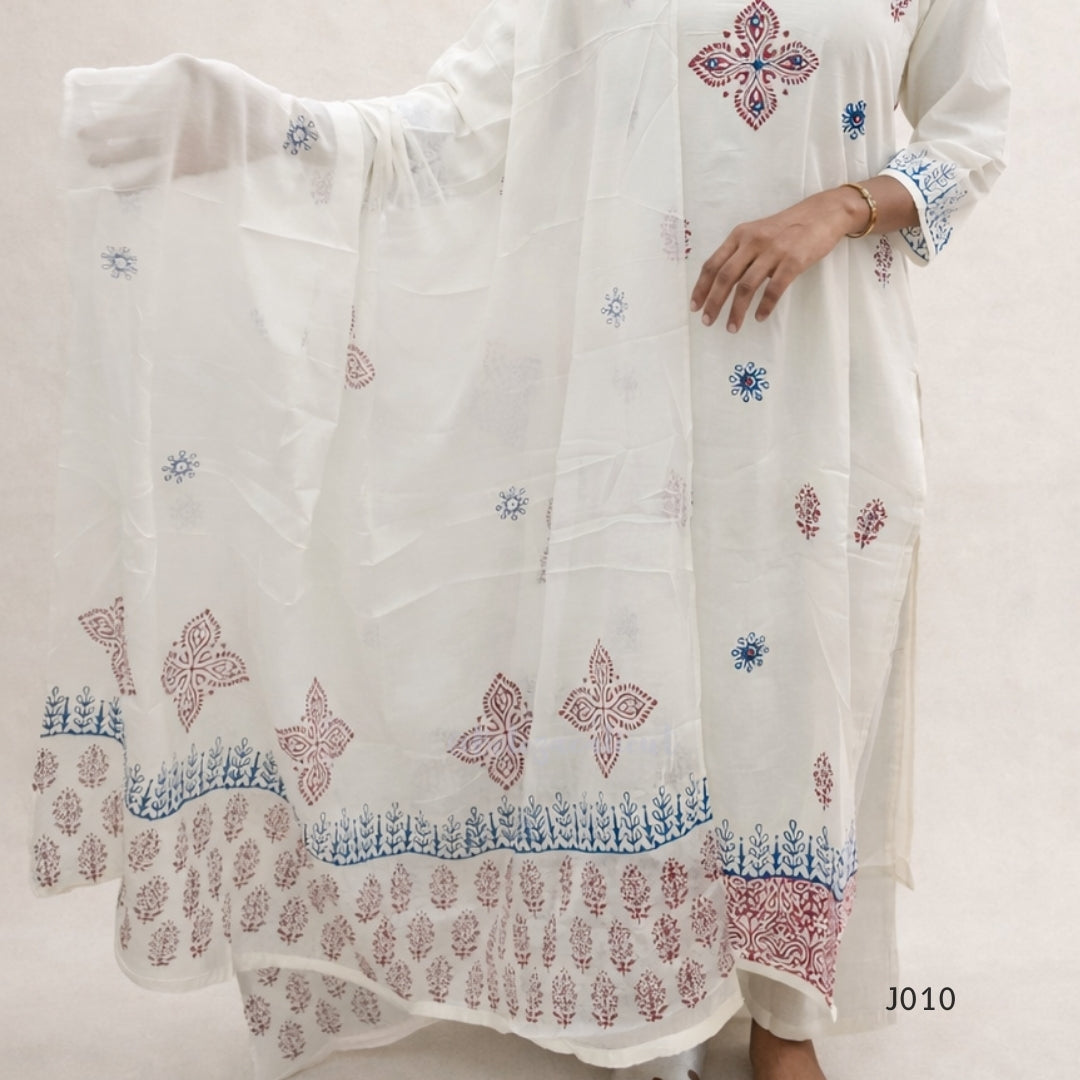 IvoryCottonBlockPrintedStraightKurtaSet