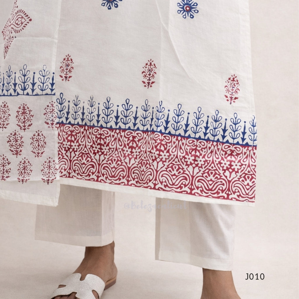 IvoryCottonBlockPrintedStraightKurtaSet