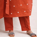 Rust Orange Cotton Embroidered Straight Kurta Set with Dupatta