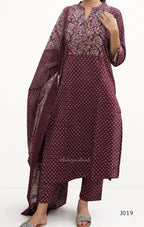 Maroon patterned kurta with matching dupatta on a white background