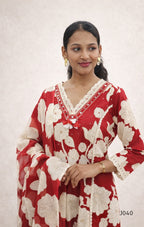 RedCottonPrintedKurtaSetwithDupatta