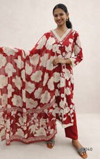 RedCottonPrintedKurtaSetwithDupatta