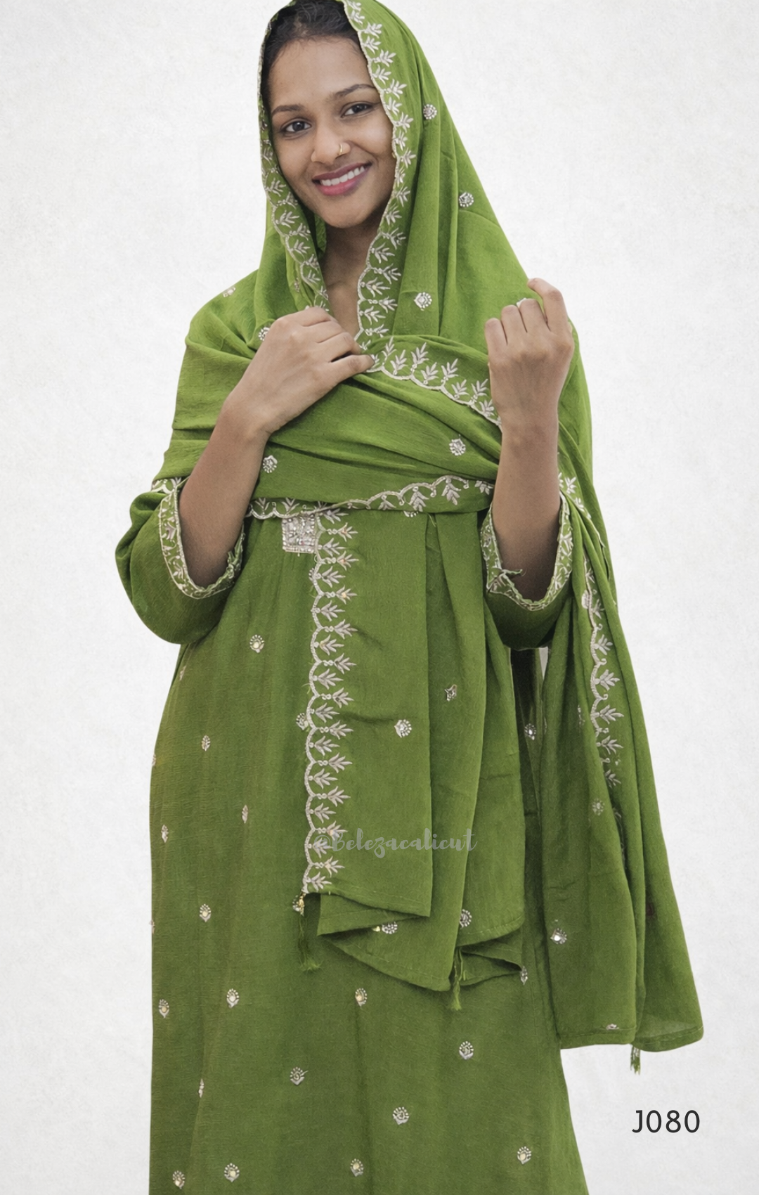 Chinon Silk Festive Churidar Set with Embroidered Hem